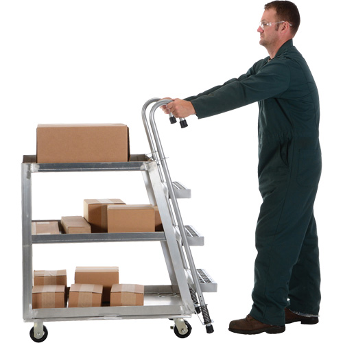 Chariot de pr&eacute;l&egrave;vement de stock, Aluminium, 21-7/8" la x 40" p, 3 tablettes, Capacit&eacute; 660 lb Pryde Industrial Inc.