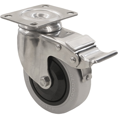 2309 Caster with Double Locking Brake, Swivel with Brake, 4" (101.6 mm), Envirothane Grey, 350 lbs. (158.8 kg.) Pryde Industrial Inc.