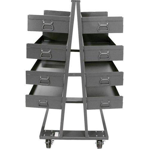 Double-Sided Heavy Duty A-Frame Cart with 8 Large Lipped Trays, 38" x 30" x 63", 2500 lbs. Capacity Pryde Industrial Inc.