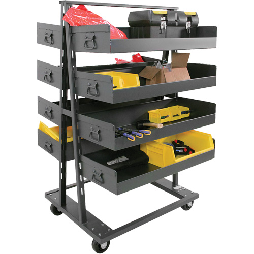Double-Sided Heavy Duty A-Frame Cart with 8 Large Lipped Trays, 38" x 30" x 63", 2500 lbs. Capacity Pryde Industrial Inc.