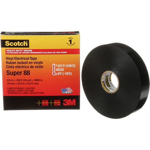 Scotch&reg; Super 88 Professional-Grade  Electrical Tape, 19 mm (3/4") W x 32.9 m (108') L, 8.5 mils, Black Pryde Industrial Inc.
