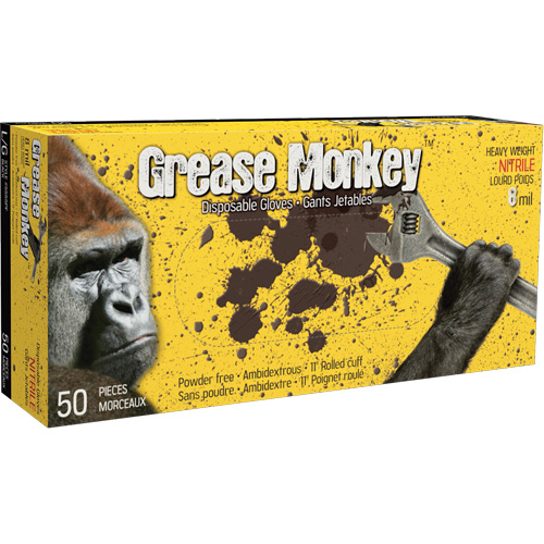 Gants Grease Monkey, Grand, Nitrile, 8 mils, Sans poudre, Noir Pryde Industrial Inc.
