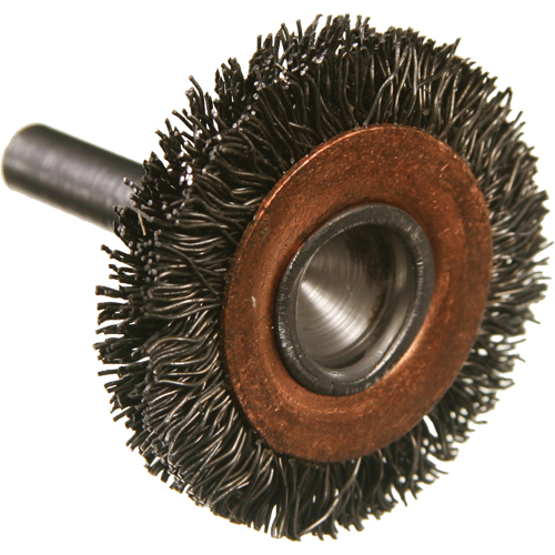 Brosses mont&eacute;es &agrave; fils cr&ecirc;p&eacute;s circulaires, 1-1/2", Fils 0,005", Tige 1/4" Pryde Industrial Inc.