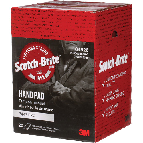 Scotch-Brite 7447 Hand Pads, Aluminum Oxide, 9" x 6", Very Fine Grit Pryde Industrial Inc.