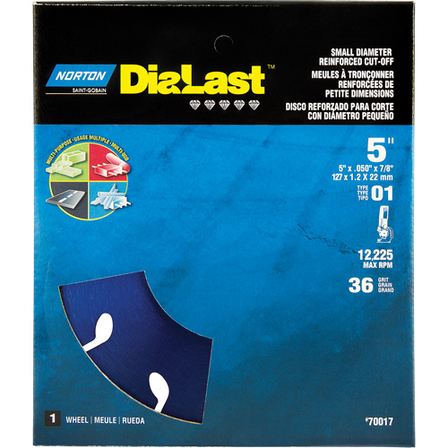Dialast RightCut Cut-Off Wheel, 5" x 0.05", 7/8" Arbor, Type 01/41, Diamond, 12225 RPM Pryde Industrial Inc.