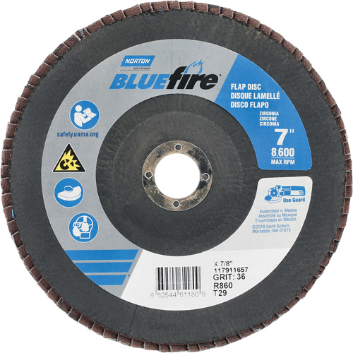 BlueFire&reg; R884P/R884V/R860 Center Mount Fiberglass Conical Flap Disc, 7" x 7/8", Type 29, P36 Grit, Zirconia Alumina Pryde Industrial Inc.