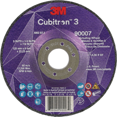 Cubitron 3 Depressed Centre Grinding Wheel, 5" x 1/4", 7/8" Arbor, Ceramic, Type T27 Pryde Industrial Inc.