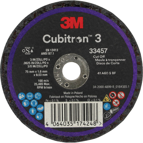 Cubitron 3 Cut-Off Wheel, 3" x 0.063", 3/8" Arbor, Ceramic Pryde Industrial Inc.