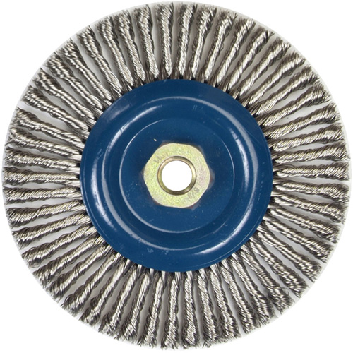 Brosse &agrave; fils nou&eacute;s pour cordons de soudure pour meuleuse angulaire, Dia. 6", Fils 0,02", Arbre 5/8"-11, Acier inoxydable Pryde Industrial Inc.