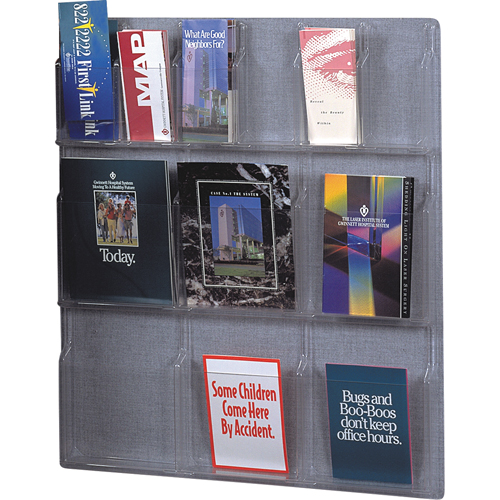 Literature Displays, Wall Mount, 6 Slots, Plastic, 30" W x 34-3/4" D x 34-3/4" H Pryde Industrial Inc.