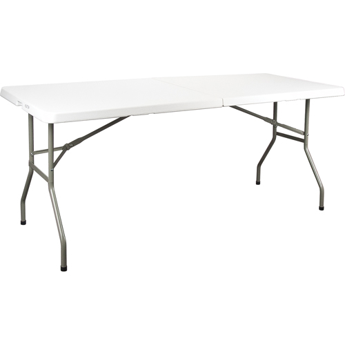 Fold-in-Half Table, Rectangular, 72" L x 30" W, Polyethylene, White Pryde Industrial Inc.