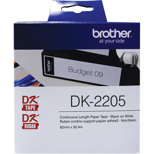 DK Series Continuous Length Label Tape, Paper, Black on White, 2-1/2" Width Pryde Industrial Inc.