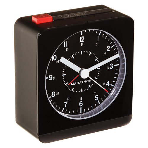 Desk Alarm Clock, Analog, Battery Operated, 3.5" W x 1.5" D x 3.75" H, Black Pryde Industrial Inc.