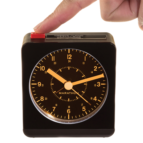 Desk Alarm Clock, Analog, Battery Operated, 3.5" W x 1.5" D x 3.75" H, Black Pryde Industrial Inc.