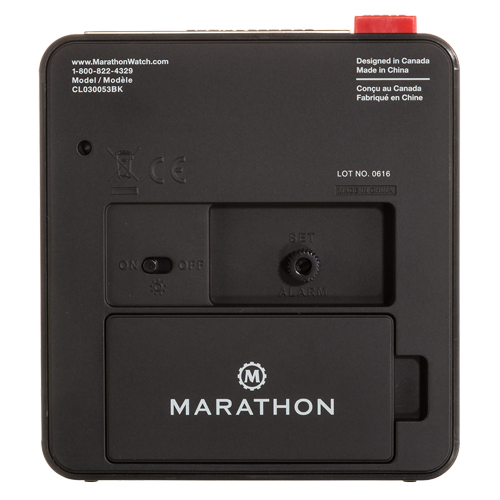 Desk Alarm Clock, Analog, Battery Operated, 3.5" W x 1.5" D x 3.75" H, Black Pryde Industrial Inc.