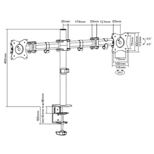 Bras double pour moniteur ActivErgo Pryde Industrial Inc.