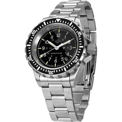 Grande montre automatique de plong&eacute;e avec feuille d'&eacute;rable gris et bracelet en acier inoxydable, Num&eacute;rique, &agrave; piles, 41 mm, Argent Pryde Industrial Inc.