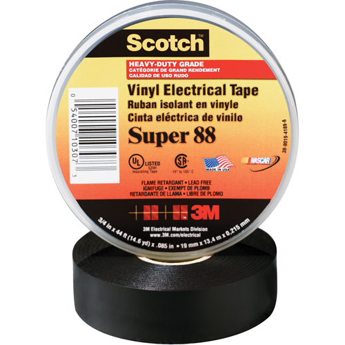 Scotch&reg; Super 88 Tape, 19 mm (3/4") x 20.1 m (66'), Black, 8.5 mils Pryde Industrial Inc.