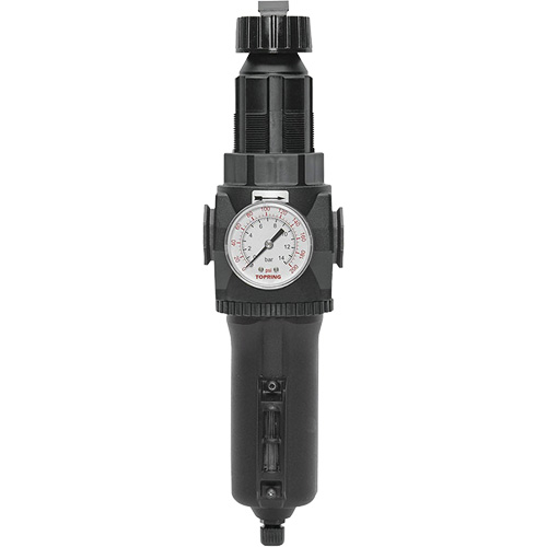 Manual Drain Filter/Regulator with Metal Bowl & Gauge Modulair 400, 1/2" NPT, 200 psi, 9.1 fl. oz. Capacity Pryde Industrial Inc.