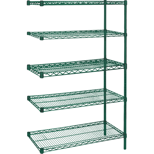 Heavy-Duty Green Epoxy Finish Wire Shelving, Add-On Kit, 5 Tiers, 36" W x 86" H x 24" D Pryde Industrial Inc.