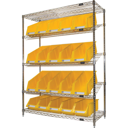 Slanted Wire Shelf with Bins, 5 Tiers, 48" W x 63" H x 18" D Pryde Industrial Inc.
