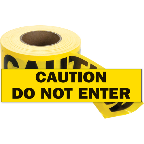 Barricade Tape, English, 3" W x 1000' L, 2 mils, Black on Yellow Pryde Industrial Inc.