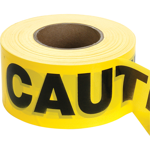 Barricade Tape, English, 3" W x 1000' L, 2 mils, Black on Yellow Pryde Industrial Inc.