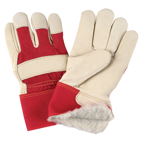 Gants d'ajusteur rouge & blanc doubl&eacute;s pour l'hiver de premi&egrave;re qualit&eacute;, T-Grand, Paume en Cuir fleur de vache, Doublure en Boa Pryde Industrial Inc.