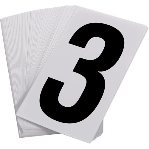 Num&eacute;ros autocollants, 3, 3-1/2" h, Noir sur blanc Pryde Industrial Inc.