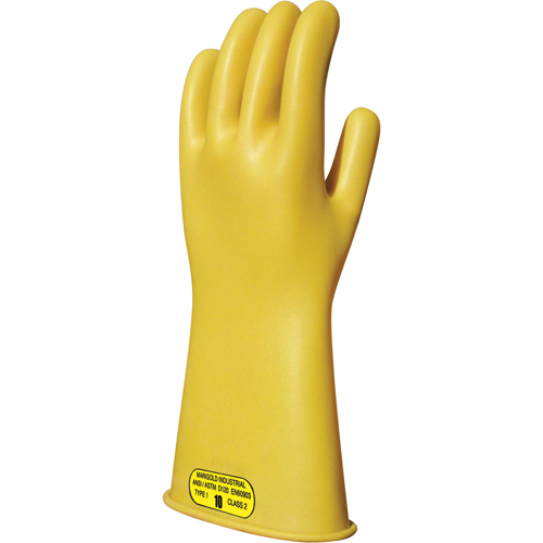 Yellow Natural Rubber Insulating Gloves, ASTM Class 2, Size 8, 14" L Pryde Industrial Inc.
