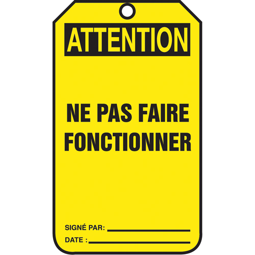 &eacute;tiquettes de verrouillage, Papier cartonn&eacute;, 3-1/8" la x 5-7/8" h, Français Pryde Industrial Inc.