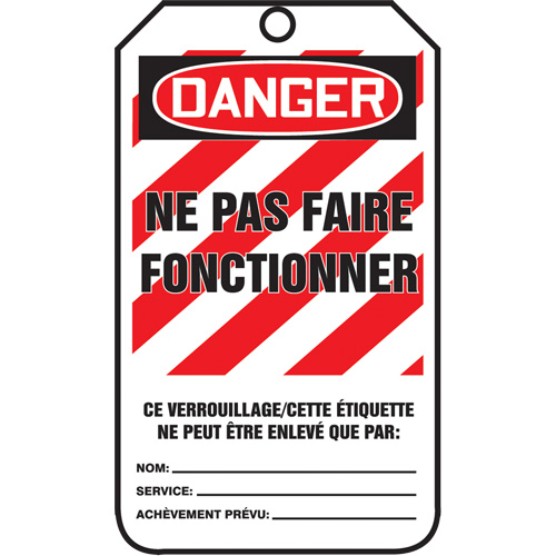 &eacute;tiquettes de verrouillage, Plastique, 3-3/8" la x 5-7/8" h, Français Pryde Industrial Inc.