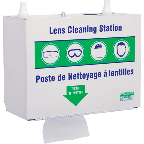 Postes en M&eacute;tal Pour Le Nettoyage De Verres - Deux Boutielle De Solution 500ml Et 1 Boîte De Serviettes, M&eacute;tal, 10,5" lo x 5,5" p x 6,3" h Pryde Industrial Inc.