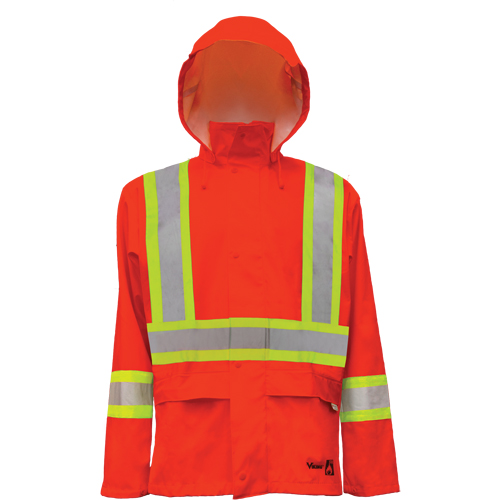 Hi-Vis FR/PU Safety Rain Jackets, Small, High Visibility Orange Pryde Industrial Inc.