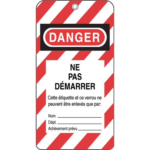 &eacute;tiquettes de verrouillage, Plastique, 3" la x 5-3/4" h, Français Pryde Industrial Inc.