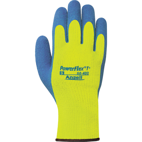 Gants PowerFlex T° Hi Viz 80-400, 7/Petit, R&ecirc;vetement Latex de caoutchouc, Calibre 7, Enveloppe en Tissu &eacute;ponge Pryde Industrial Inc.