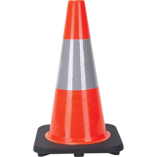 C&ocirc;ne de signalisation, 18", Orange, Bande(s) r&eacute;fl&eacute;chissante(s) 6" Pryde Industrial Inc.