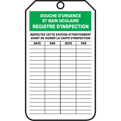 &eacute;tiquettes de s&eacute;curit&eacute; d'inspection et de contr&ocirc;le de l'&eacute;tat de l'&eacute;quipement, Plastique, 3-1/8" la x 5-7/8" h, Français Pryde Industrial Inc.