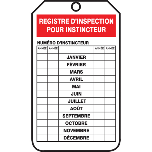 &eacute;tiquettes de s&eacute;curit&eacute; d'inspection et de contr&ocirc;le de l'&eacute;tat de l'&eacute;quipement, Papier cartonn&eacute;, 3-1/8" la x 5-7/8" h, Français Pryde Industrial Inc.