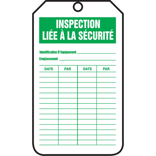 &eacute;tiquettes de s&eacute;curit&eacute; d'inspection et de contr&ocirc;le de l'&eacute;tat de l'&eacute;quipement, Papier cartonn&eacute;, 3-1/8" la x 5-7/8" h, Français Pryde Industrial Inc.