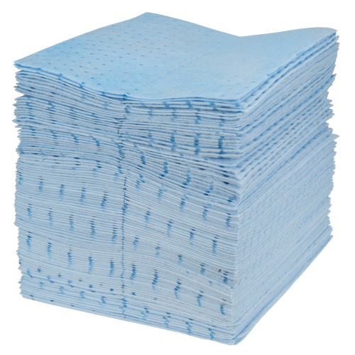 Feuilles absorbantes bleues li&eacute;es de premi&egrave;re qualit&eacute;, Huile seulement, 15" x 17", 15 gal. d'absorption Pryde Industrial Inc.