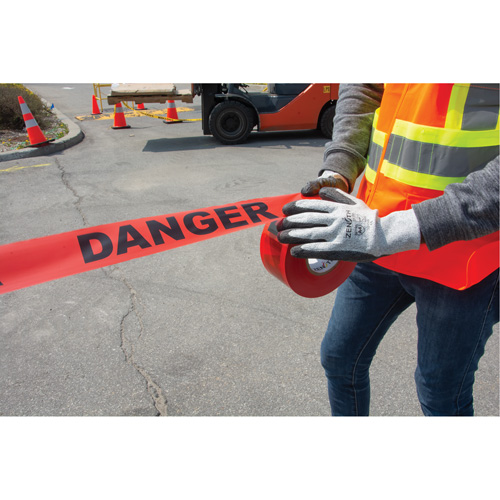 "Danger" Barricade Tape, Bilingual, 3" W x 1000' L, 1.5 mils, Black on Red Pryde Industrial Inc.