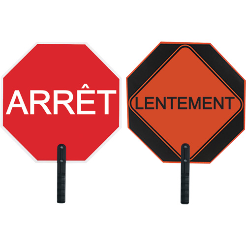 Double-Sided "Arr&ecirc;t/Lentement" Traffic Control Sign, 18" x 18", Aluminum, French with Pictogram Pryde Industrial Inc.