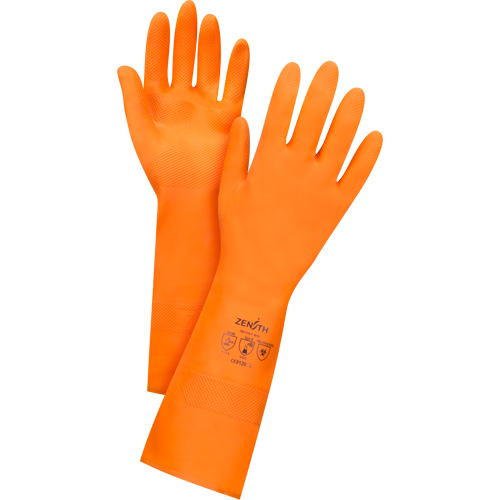 Premium Orange Chemical-Resistant Gloves, Size Small/7, 13" L, Rubber Latex, Flock-Lined Inner Lining, 28-mil Pryde Industrial Inc.