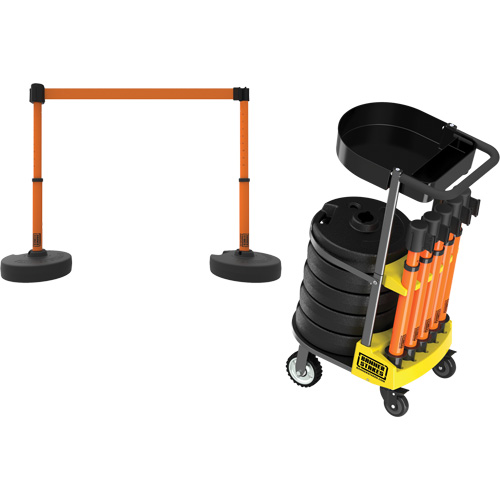 PLUS Barrier Post Cart Kit with Tray, 75' L, Metal, Orange Pryde Industrial Inc.