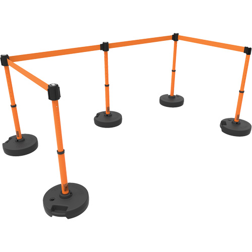 PLUS Barrier Post Set X5, Plastic, 42" H, Orange Tape, 15' Tape Length Pryde Industrial Inc.