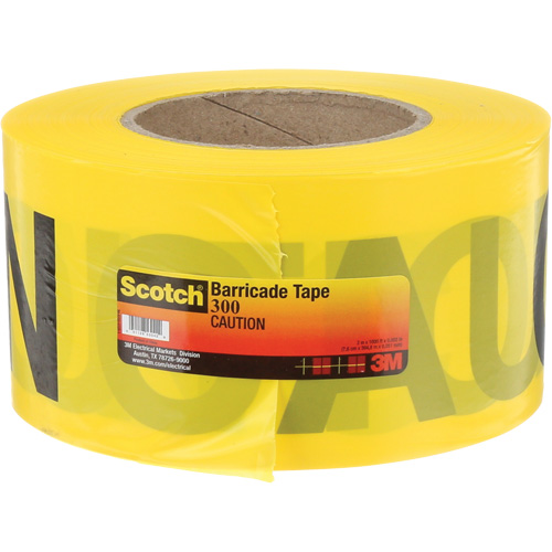 Ruban pour barri&egrave;res pour services publics souterrains Scotch, Anglais, 3" la x 1000' lo, 2 mils, Noir sur jaune Pryde Industrial Inc.