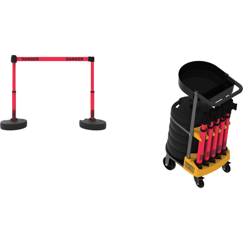 Plus Portable Barrier System Cart Package with Tray, 75' L, Metal/Plastic, Red Pryde Industrial Inc.