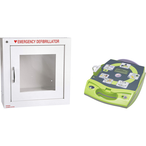 D&eacute;fibrillateur enti&egrave;rement automatis&eacute; AED Plus en anglais avec armoire murale munie d'une alarme, Automatique, Anglais, Classe 4 Pryde Industrial Inc.