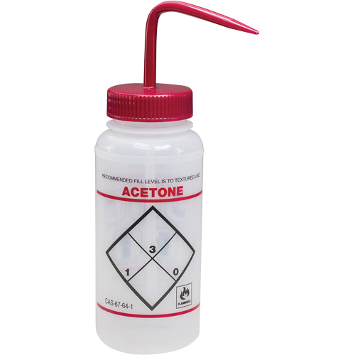 "Acetone" Safety-Labeled Wide-Mouth Wash Bottle, 16 oz. Pryde Industrial Inc.